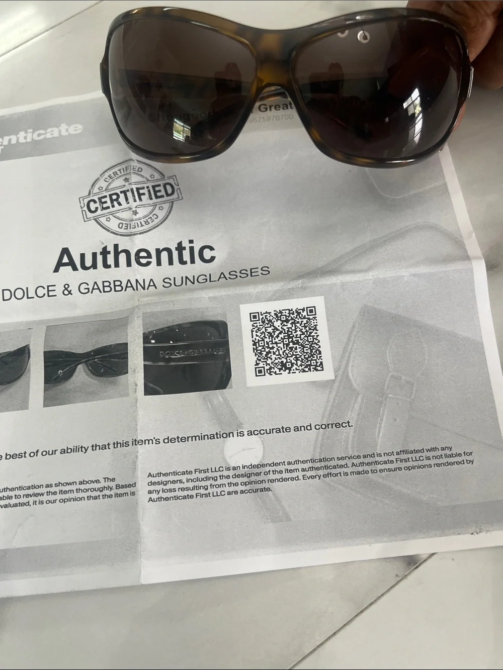 Sunglasses on Certificate